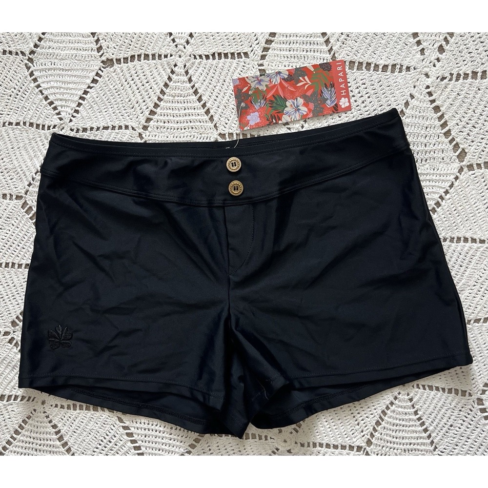 Hapari Black Swim Cover Shorts XS Button Front Stretch Beach Pool NWT vacation